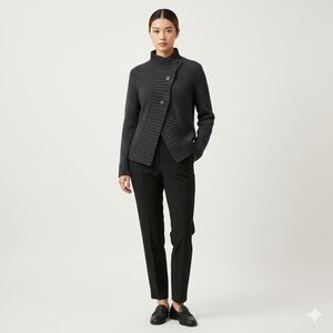 Theory Wool Cashmere Asymmetric Button Cardigan Charcoal Gray Size S